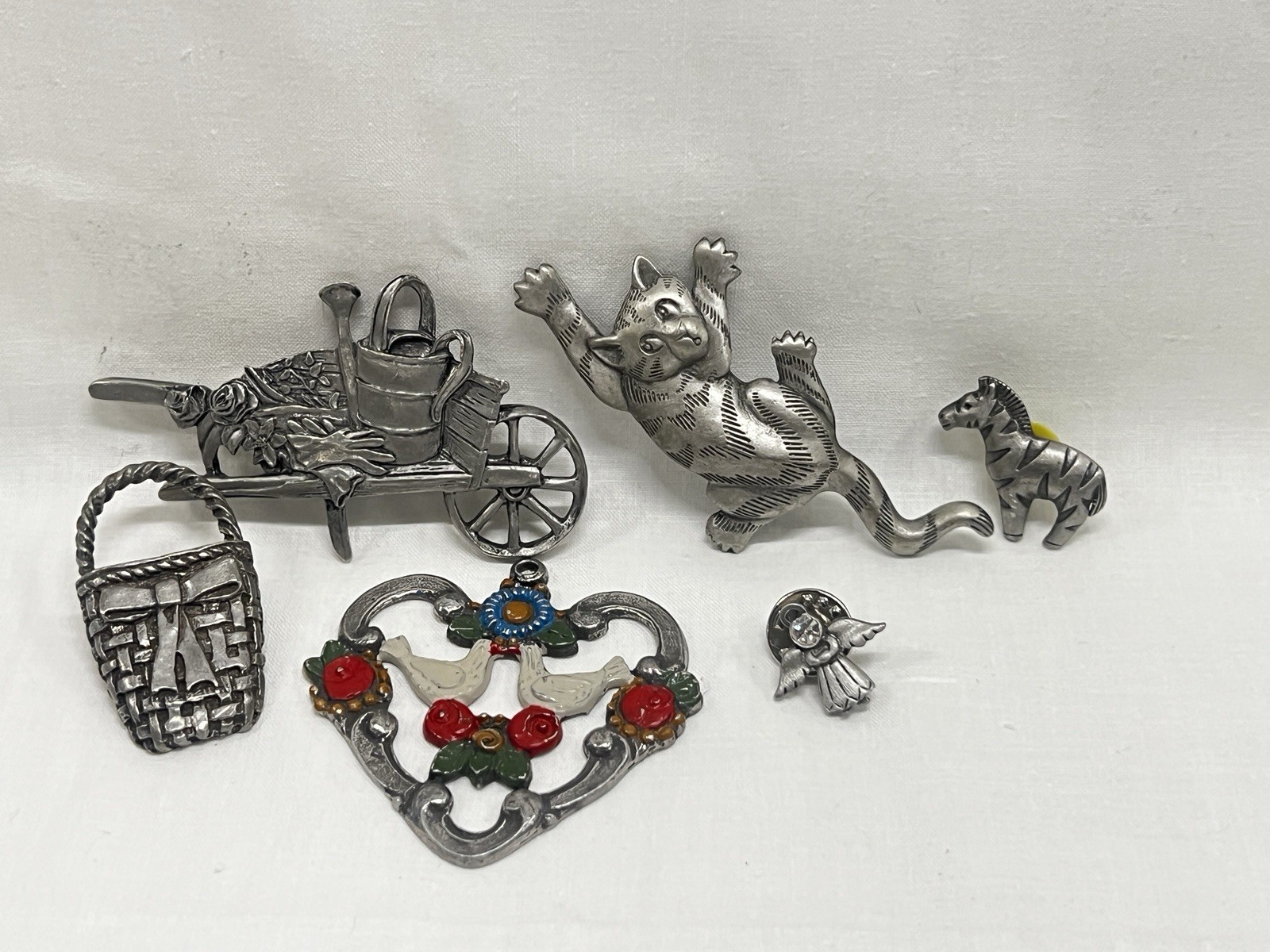 JJ Barker Seagull Pewter Brooches 6 Pieces All Signed Estate Jewelry Pendant Vtg