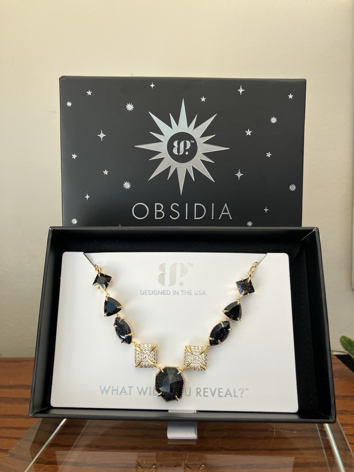 Bomb Party Obsidia “Celestial Throne” Necklace Onyx Sandstone On Gold NK62998