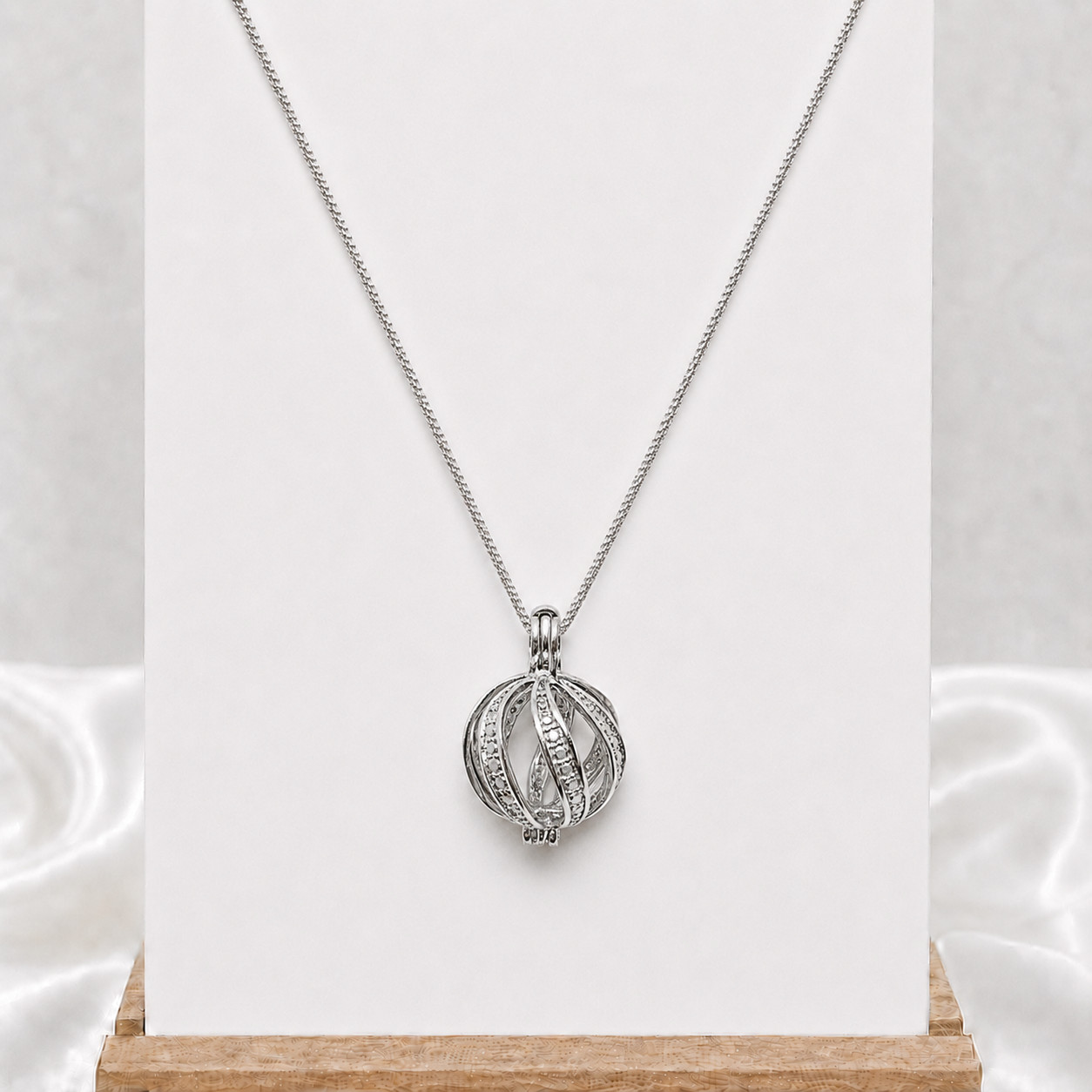 925 Parakeet Home Gem Cage Pendant• Dipped in White Gold•for Gemstone/Birthstone