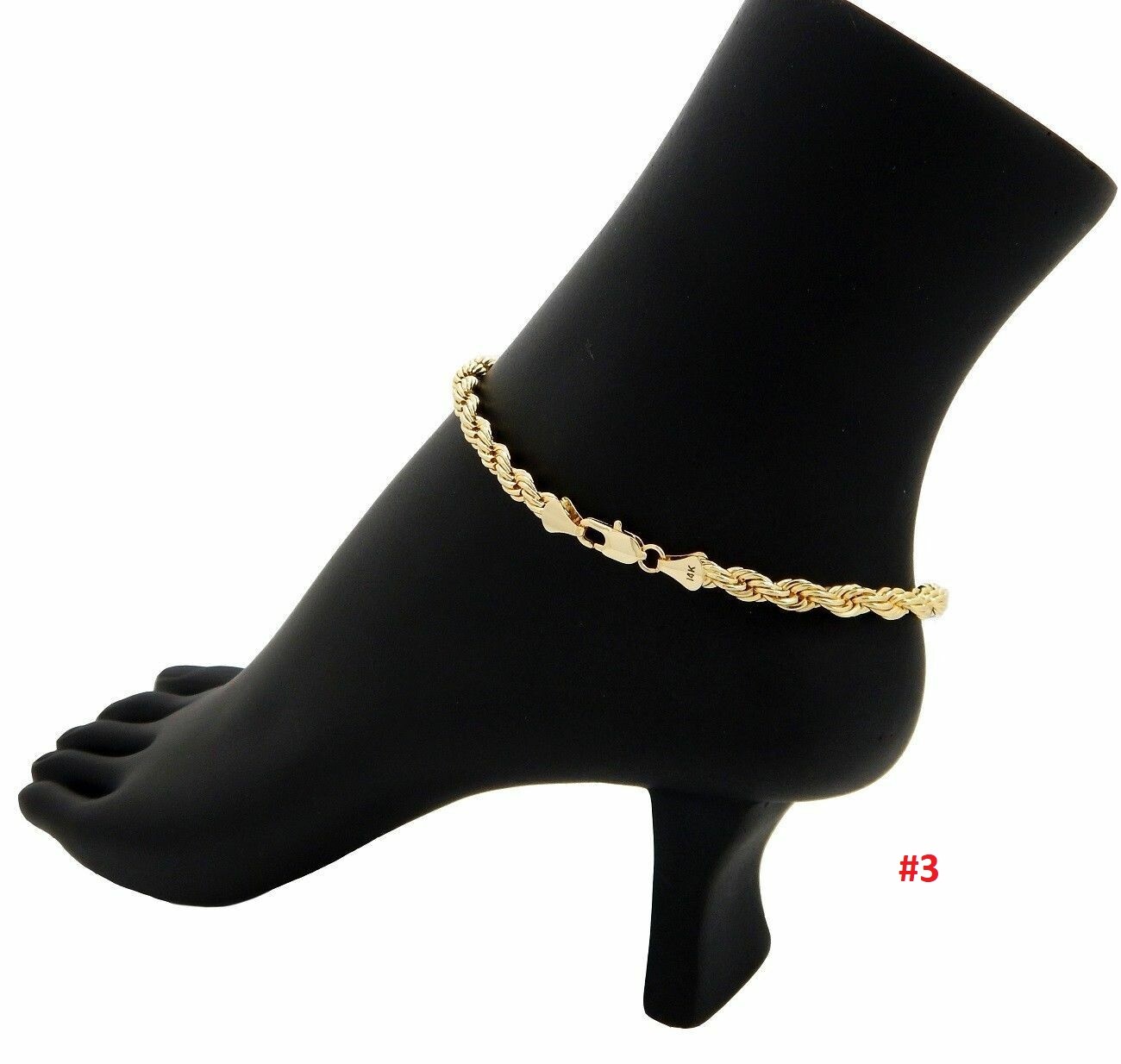 TWIST ROPE CUBAN LINK MARINER CHAIN ANKLET ANKLE BRACELET 14K ITALY GOLD PLATED