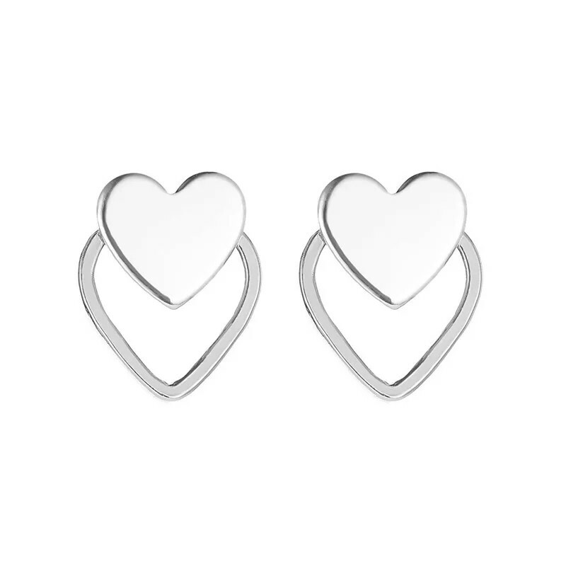 New Gold Silver Color Heart Earrings Women Vintage Punk Hollow Stud Fashion Ear