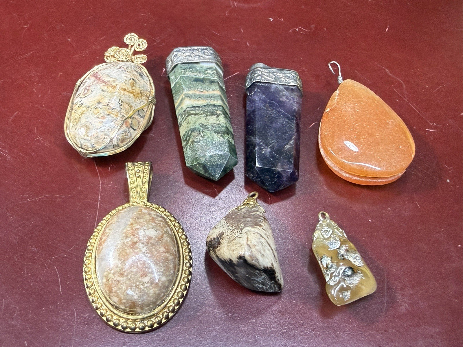 Gemstone Pendant Lot Assorted Amethyst Japser Mixed Multicolor Stones