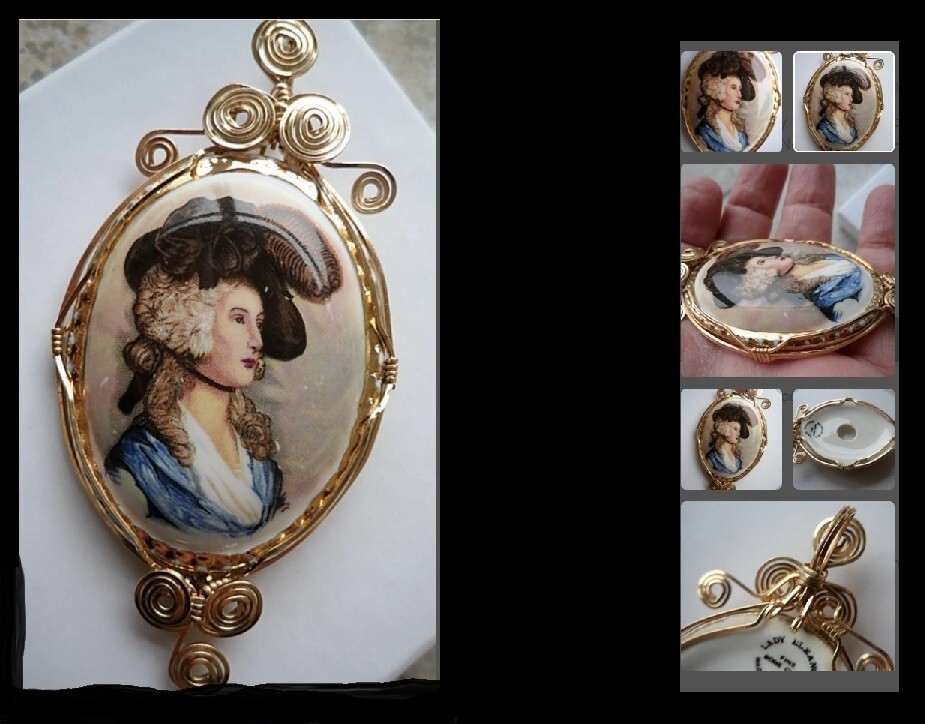 14kgf 1900 LADY ELEANOR FINE BONE CHINA ENGLAND PENDANT FOR NECKLACE;3.25 X1 5/8