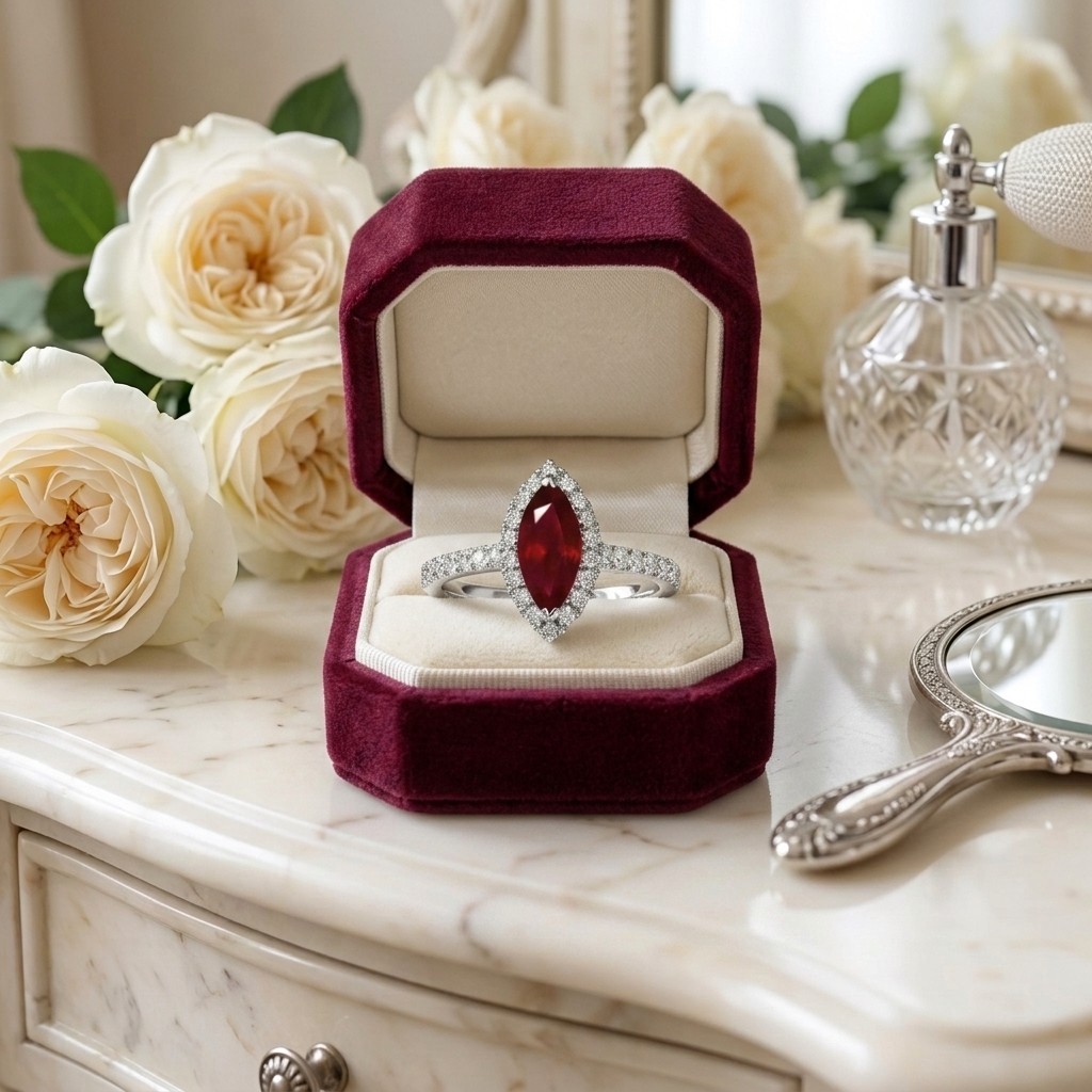 Marquise Cut 2.80 Ct Natural Ruby & Diamond Solid 14K White Gold Bridesmaid Ring