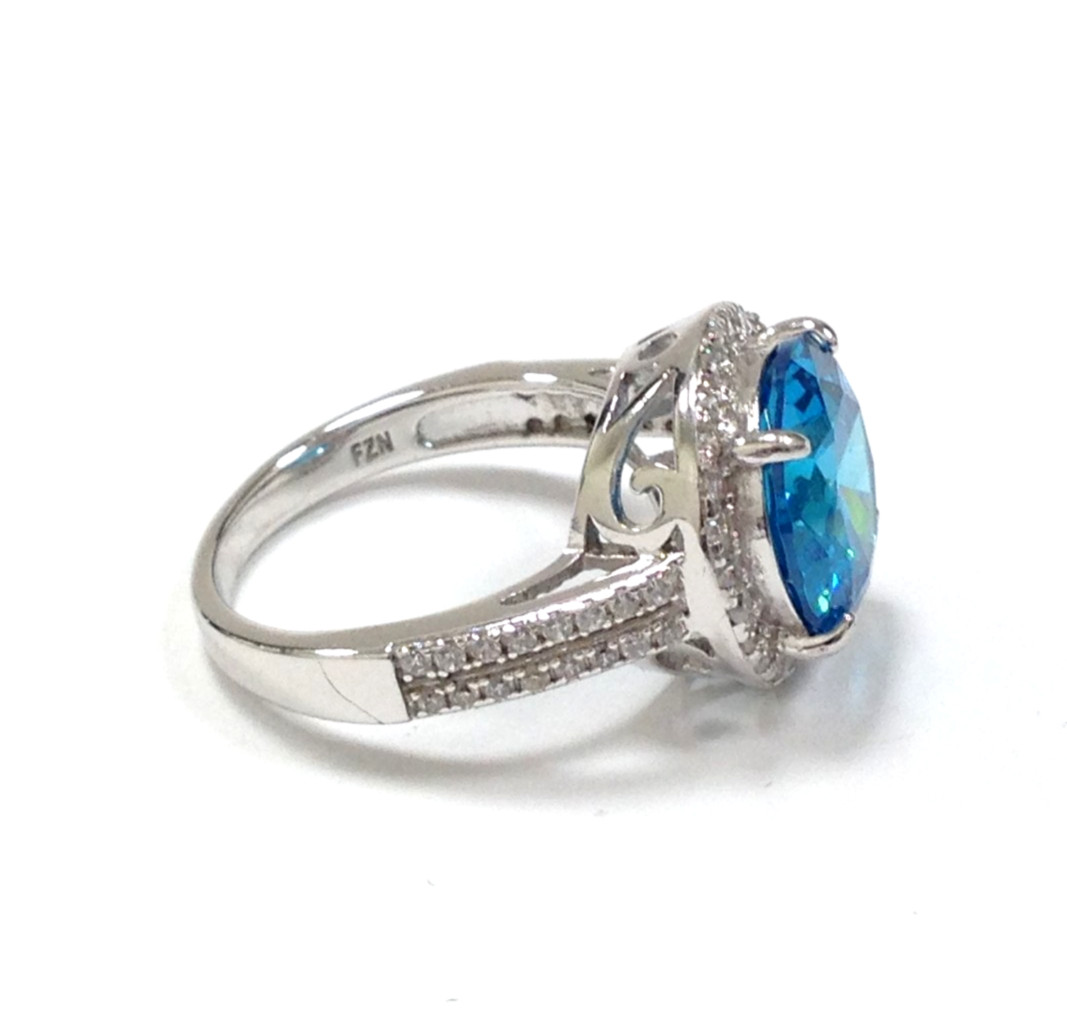 FZN Fuzion Creations 925 Sterling Silver Round Blue Stone Ring Size 7.75 Jewelry