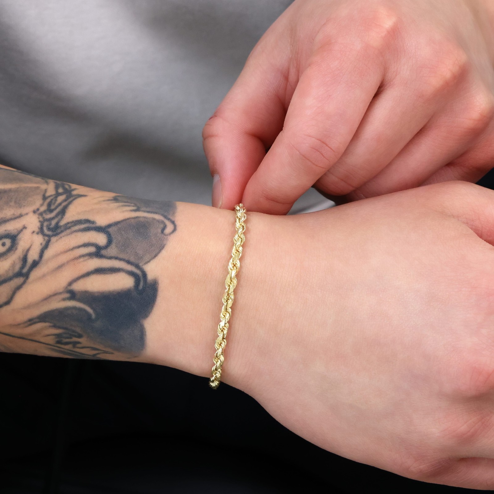 14K Yellow Gold 4mm Diamond Cut Rope Chain Bracelet Men Women 7″ 7.5″ 8″ 8.5″ 9″