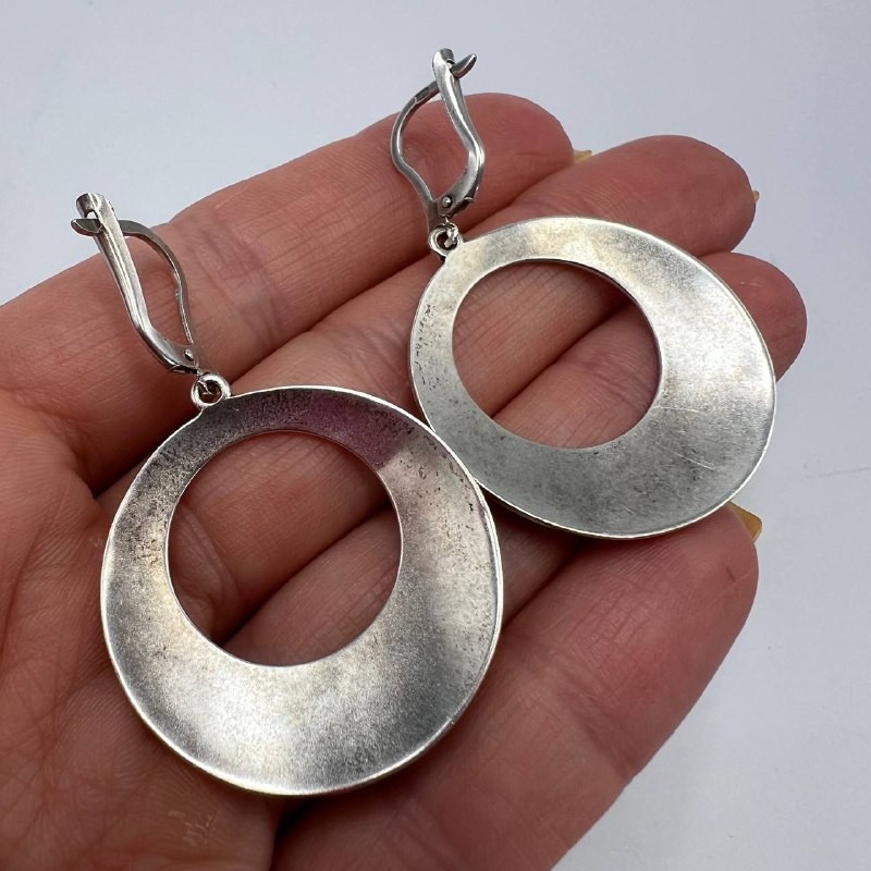 Vintage Women’s Jewelry 925 Silver 14K Gold Hoop Earrings Floral Engraved 8.6gr