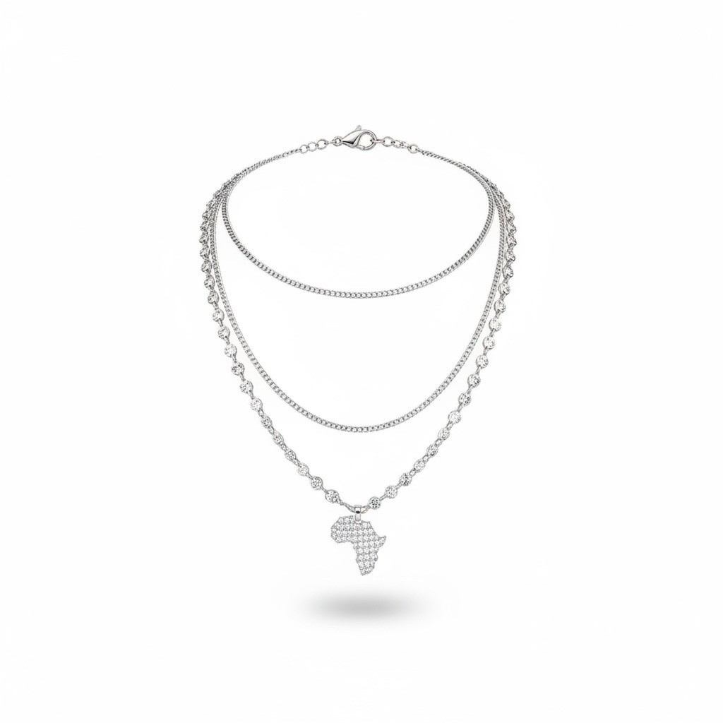 Izzy & Liv Silver Plated Layered Necklace Africa Elephant Nefertiti Pendants