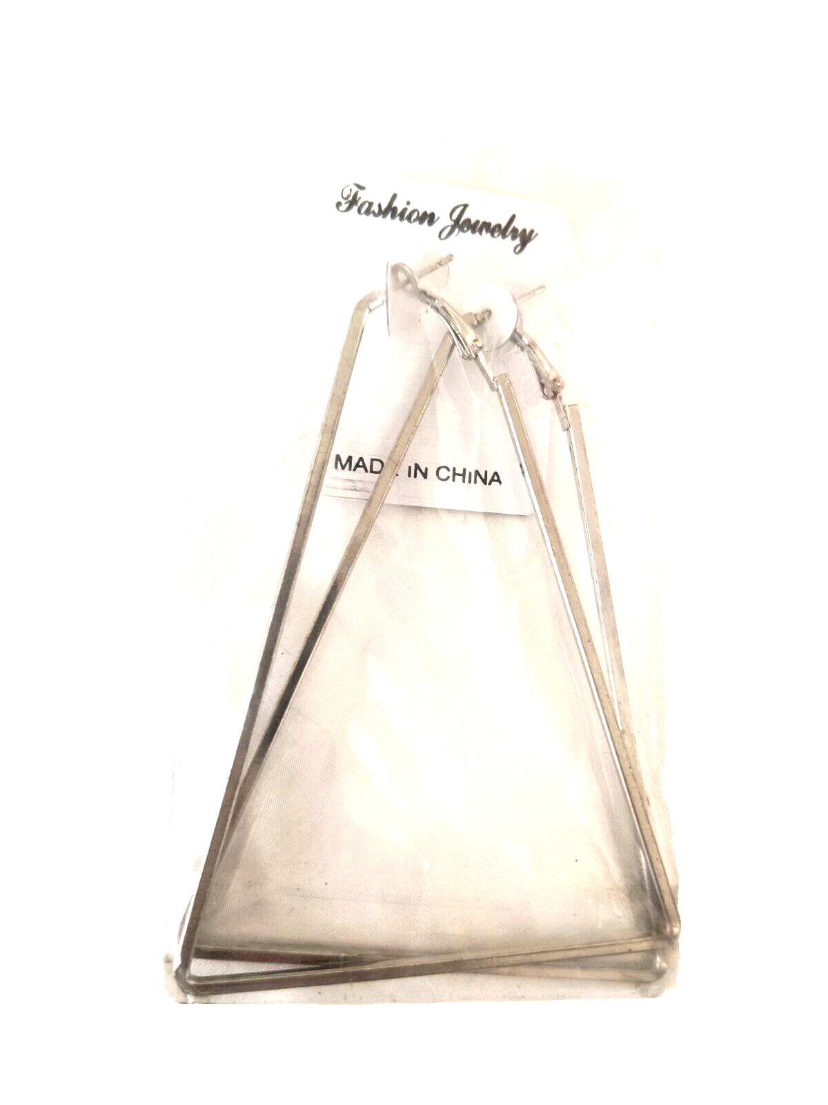 New Fashion Jewelry Women’s Earrings Silvertone Metal Triangles appx. 3.5 in