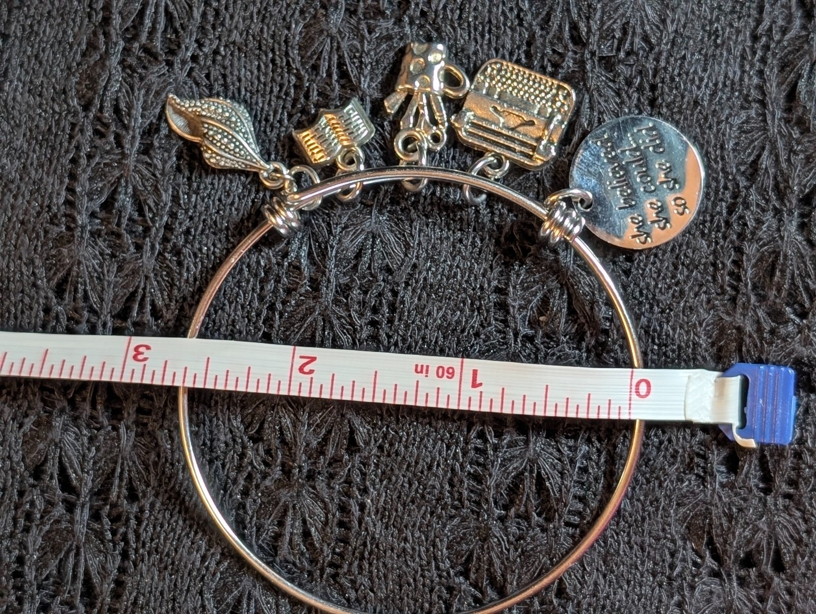BRAND NEW ADJUSTABLE STAINLESS STEEL 60mm BANGLE BRACELET SHE BELIEVED GRADUATE