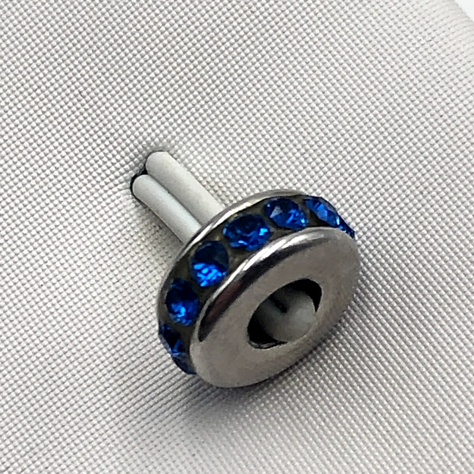 STERLING SILVER 925 ITALY BLUE GEMSTONE SLIDE BEAD CHARM 0.5g