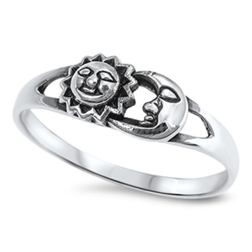 .925 Sterling Silver Fairytale Sun Moon Fashion Ring Size 4 5 6 7 8 9 10 11 12