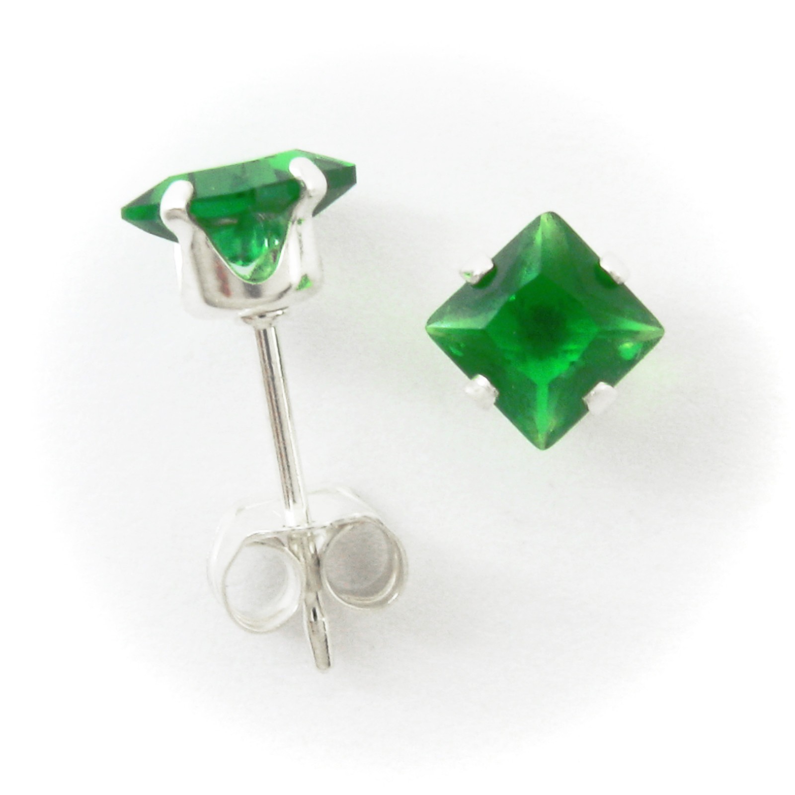 4mm Square Emerald Simulant Earrings – SOLID 925 Sterling Silver