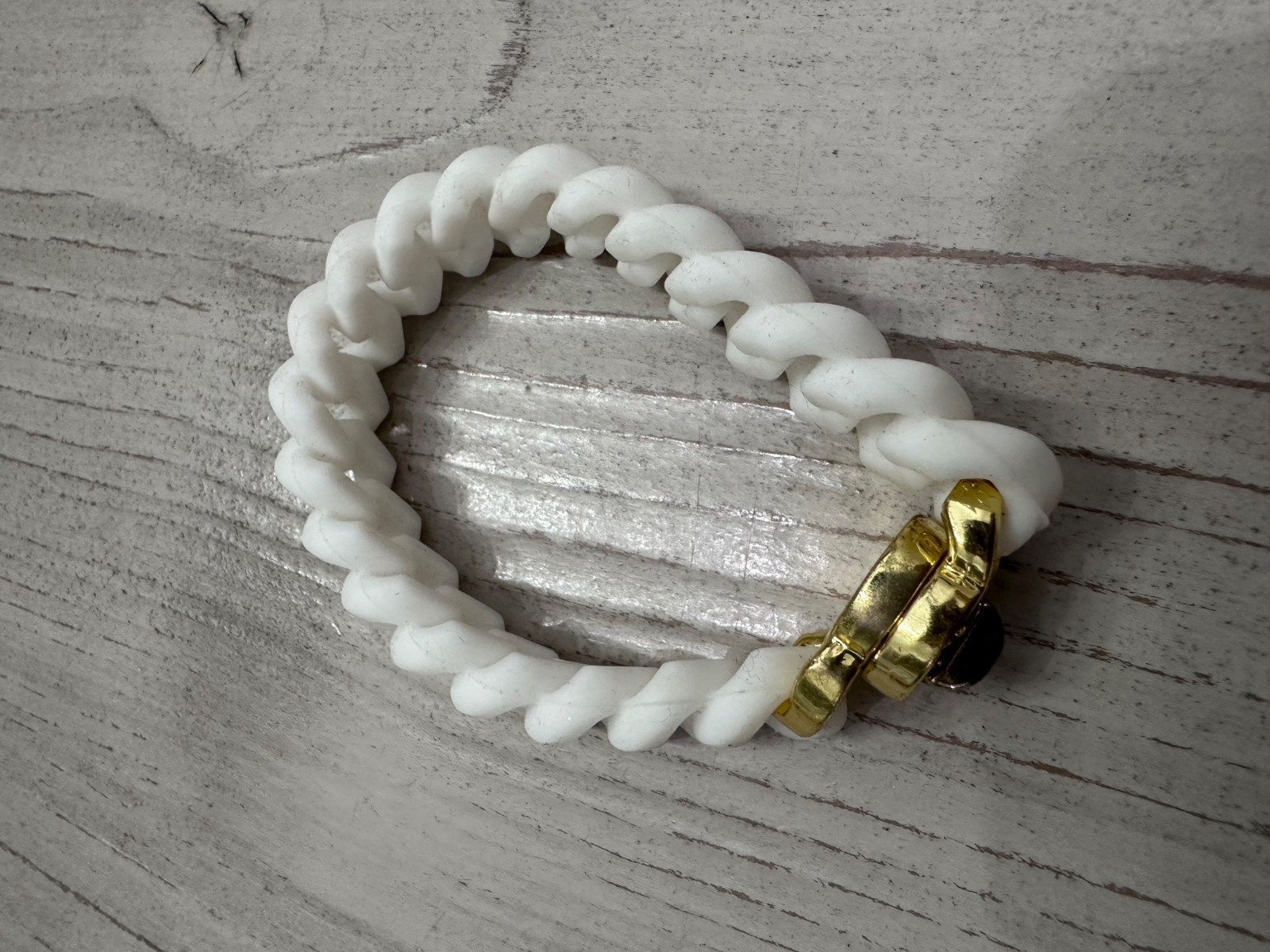 Rustic Cuff White Silicone Mock Chain Bracelet Goldtone Turn Lock