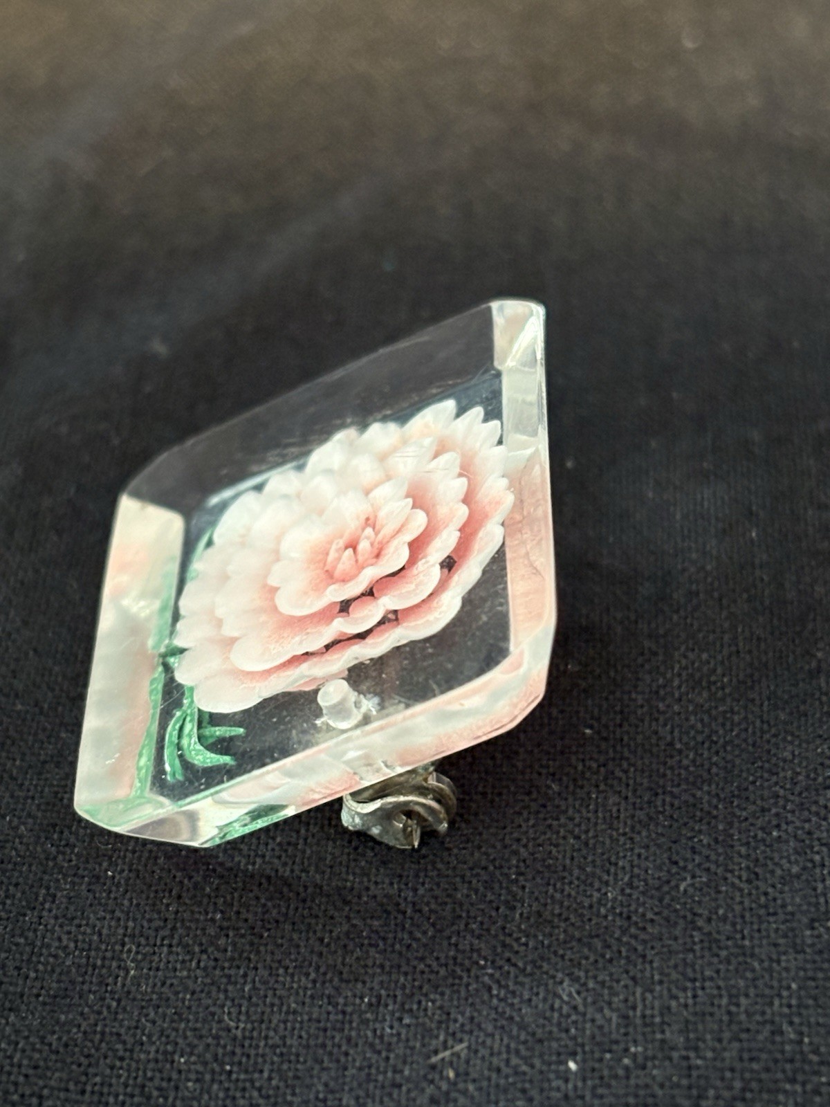 Reverse carved Lucite Flower Brooch