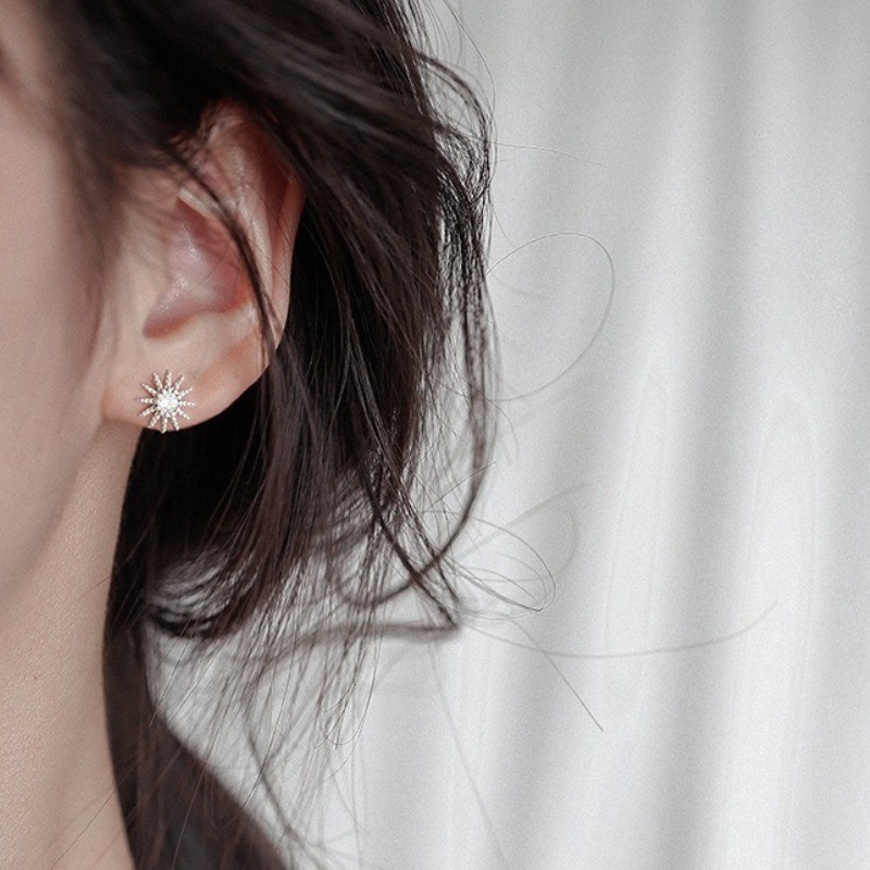 Women’s Elegant Asymmetrical Star Moon Ear Studs Rhinestones Copper Earrings