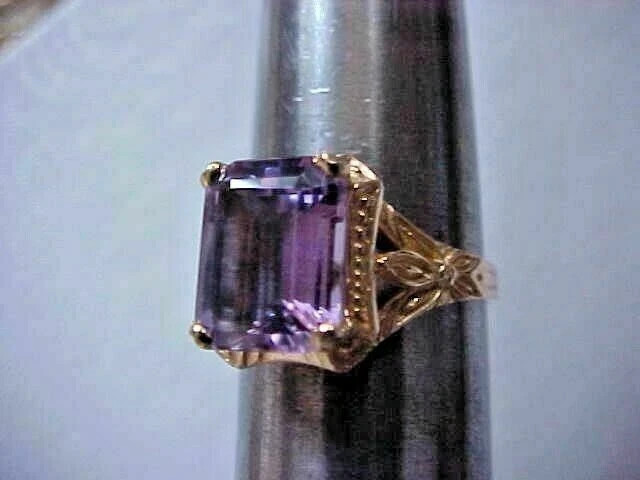 3Ct Emerald Cut Purple Amethyst Solitaire Engagement Ring 14K Yellow Gold Plated