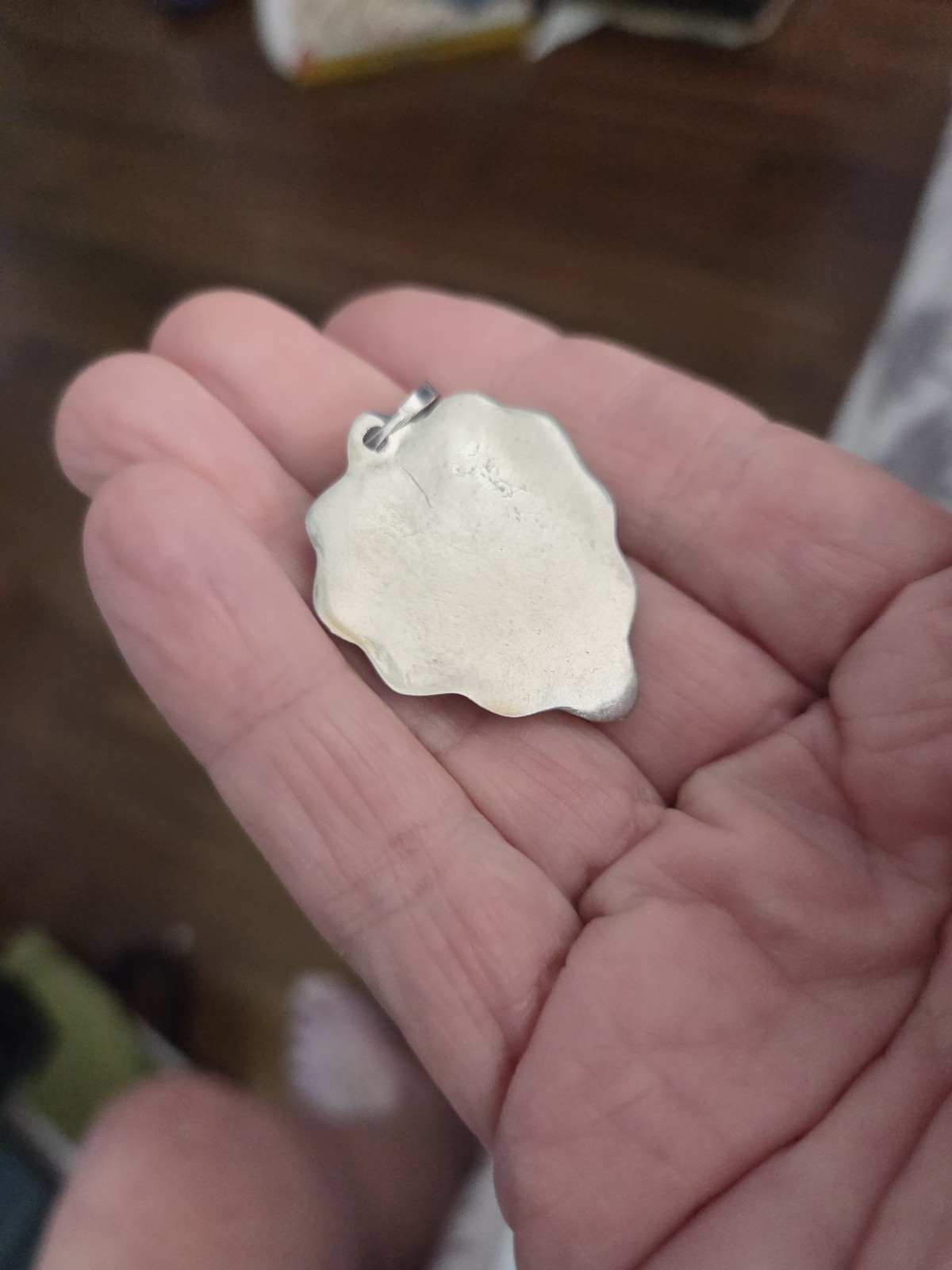 Vintage Alpaca Silver Heart Pendant Beautiful Soft White MOP Pearl Shell 1.75″