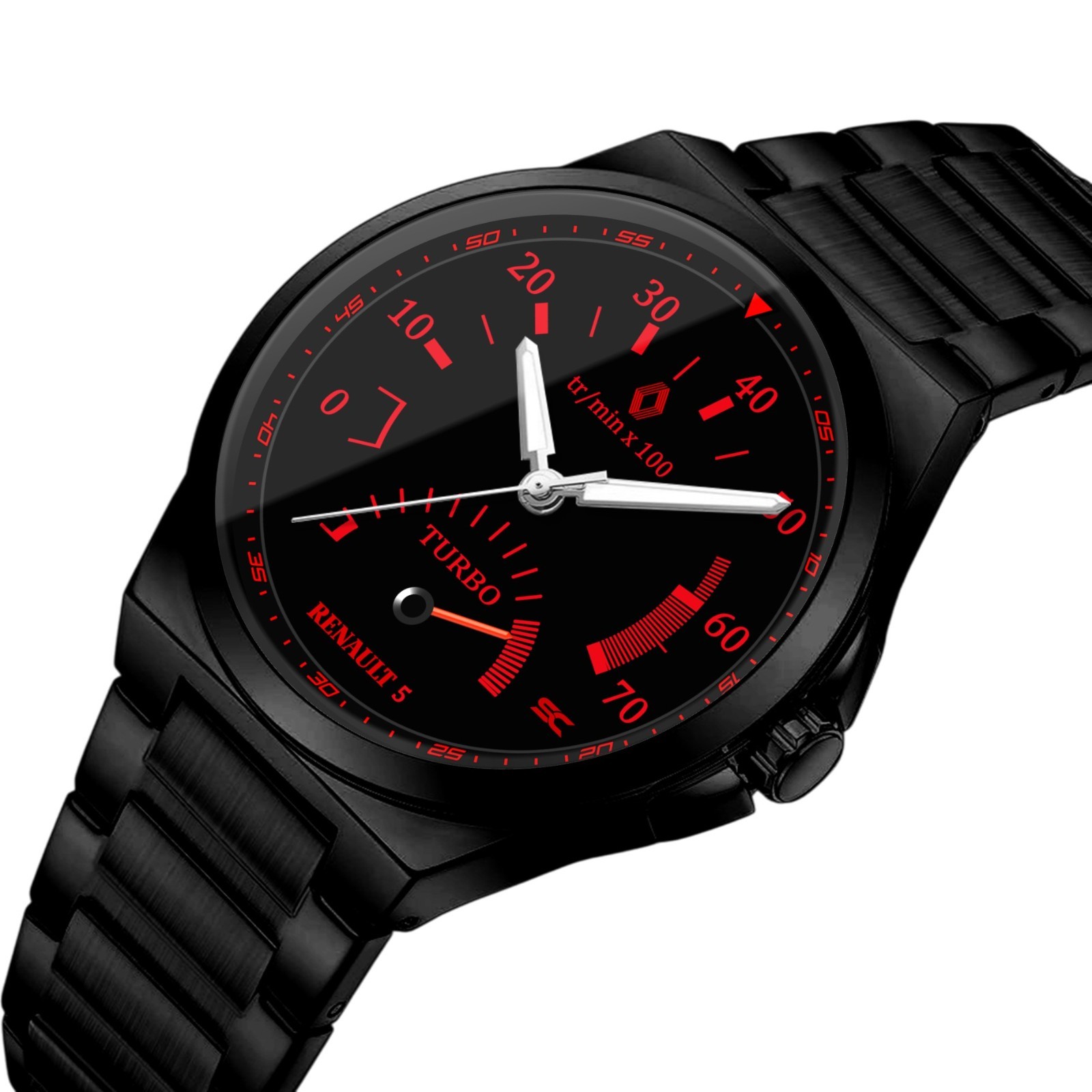 Renault Super 5 GT Turbo Sport Black Steel Tachometer Wrist Watch