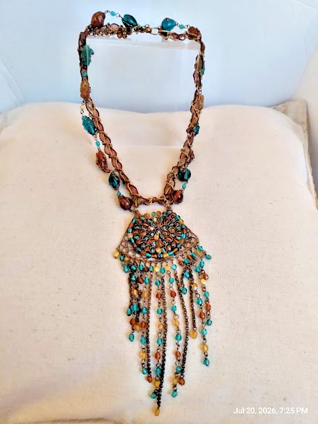 Southwest Style Multi-Color Wire Wrapped Glass Beaded Necklace