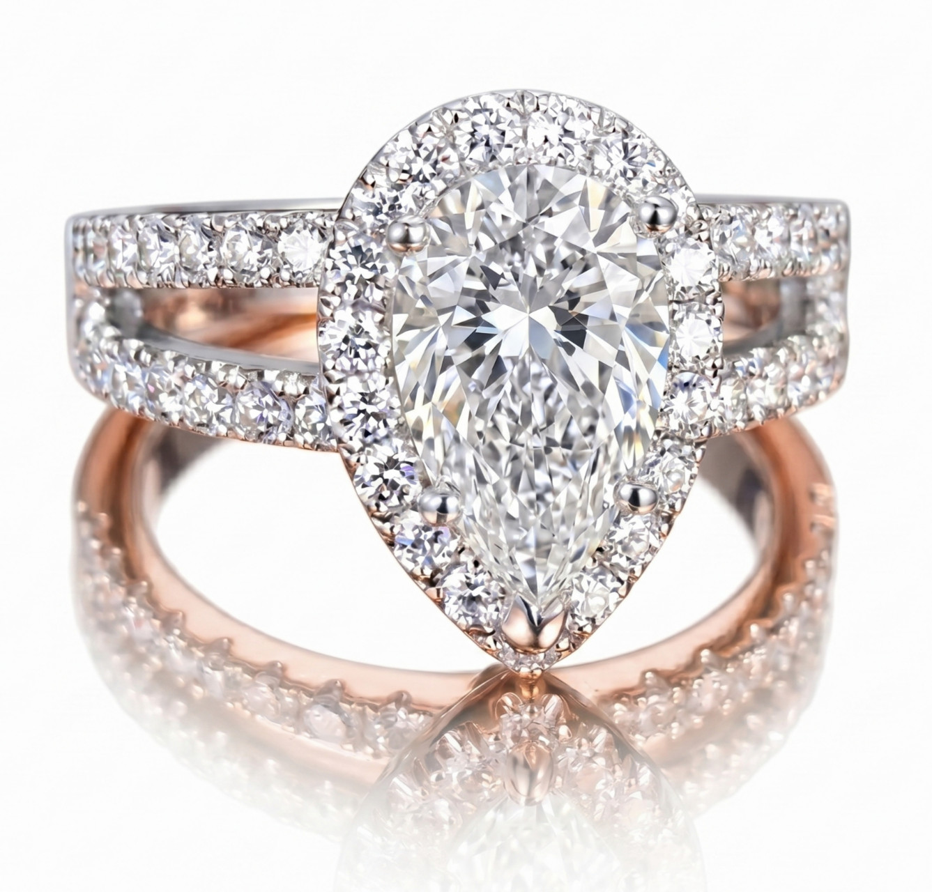 4.60 Ct Certified Pear Shape White Natural Diamond Ring VVS1 White Gold Finish