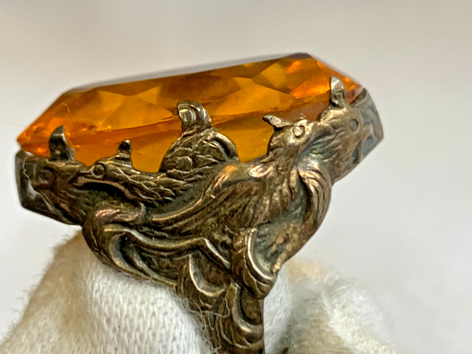 Antique Sterling Silver Ring Fine Jewelry Size 3.25 Band Mythological Asian Bird
