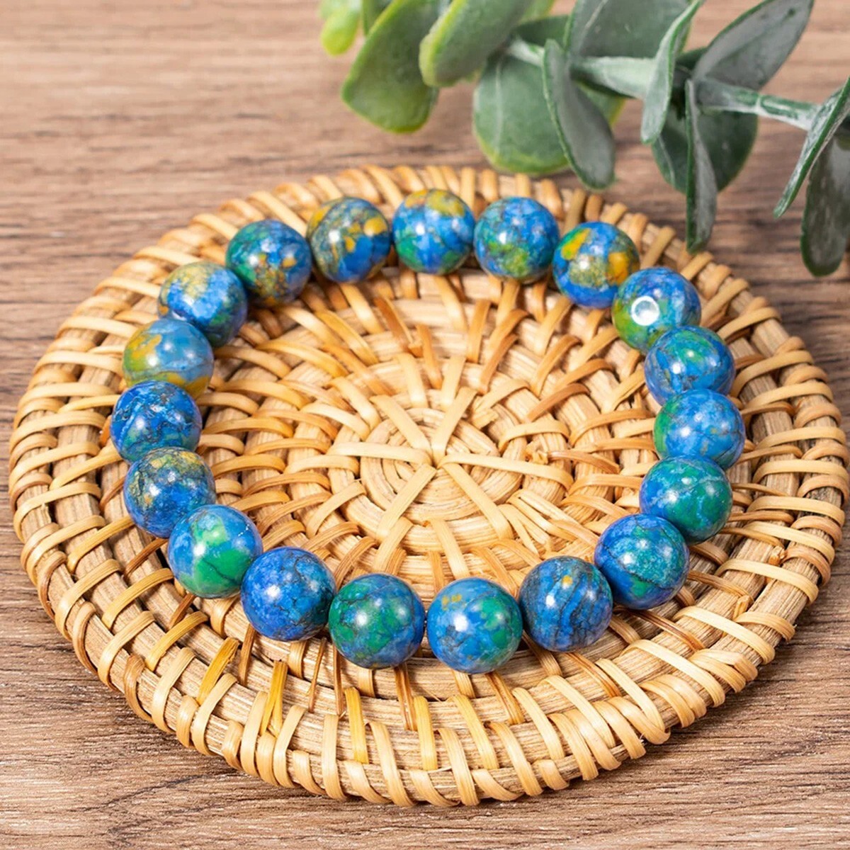 Azurite Malachite Crystal Gemstone Healing Stretch Bracelet 8mm Round Beads