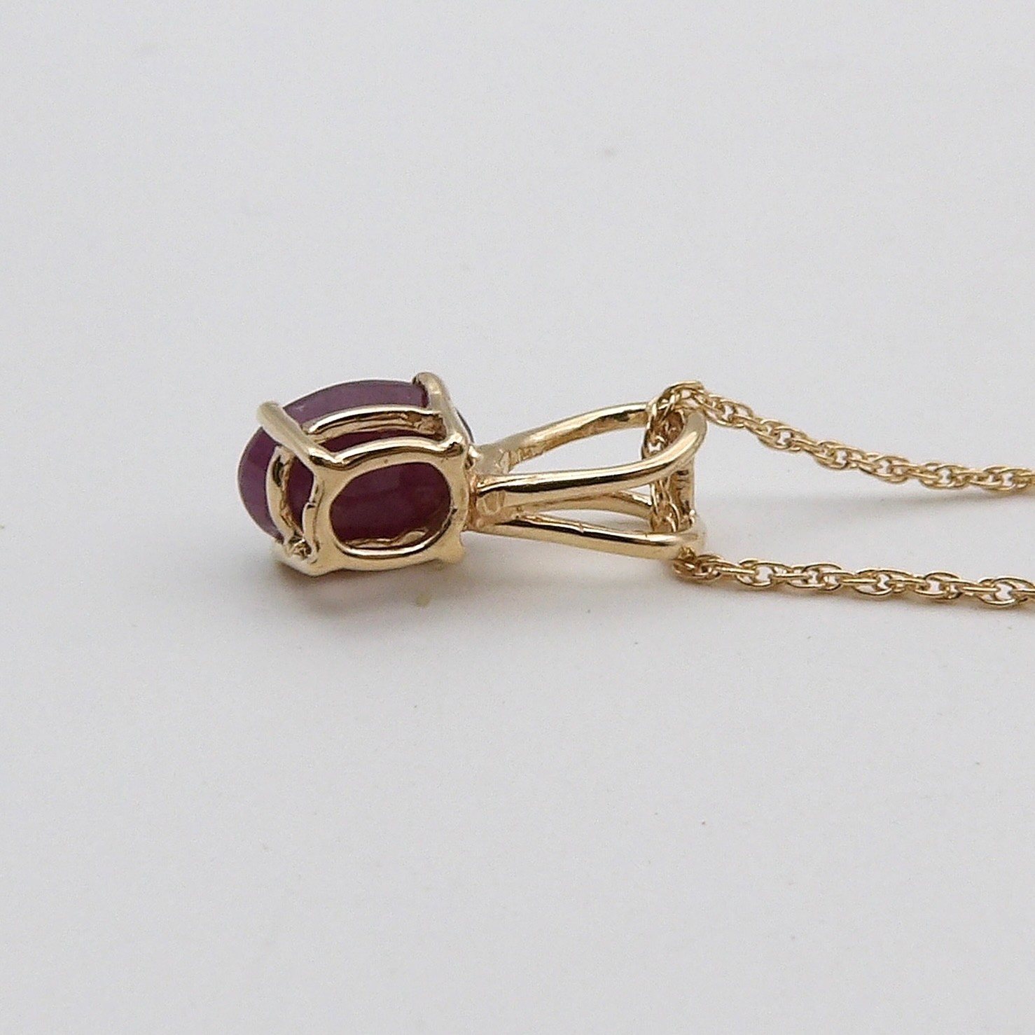 Solid 14k Gold Natural Ruby July Birthstone Pendant Chain Necklace 18in New