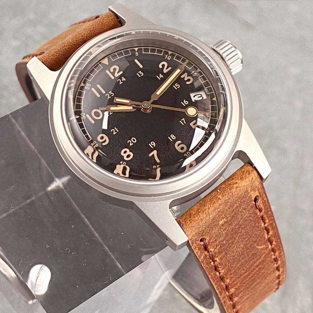 36mm Bubble Sapphire Military Retro Black Dial NH35A Automatic Mechanical Watch