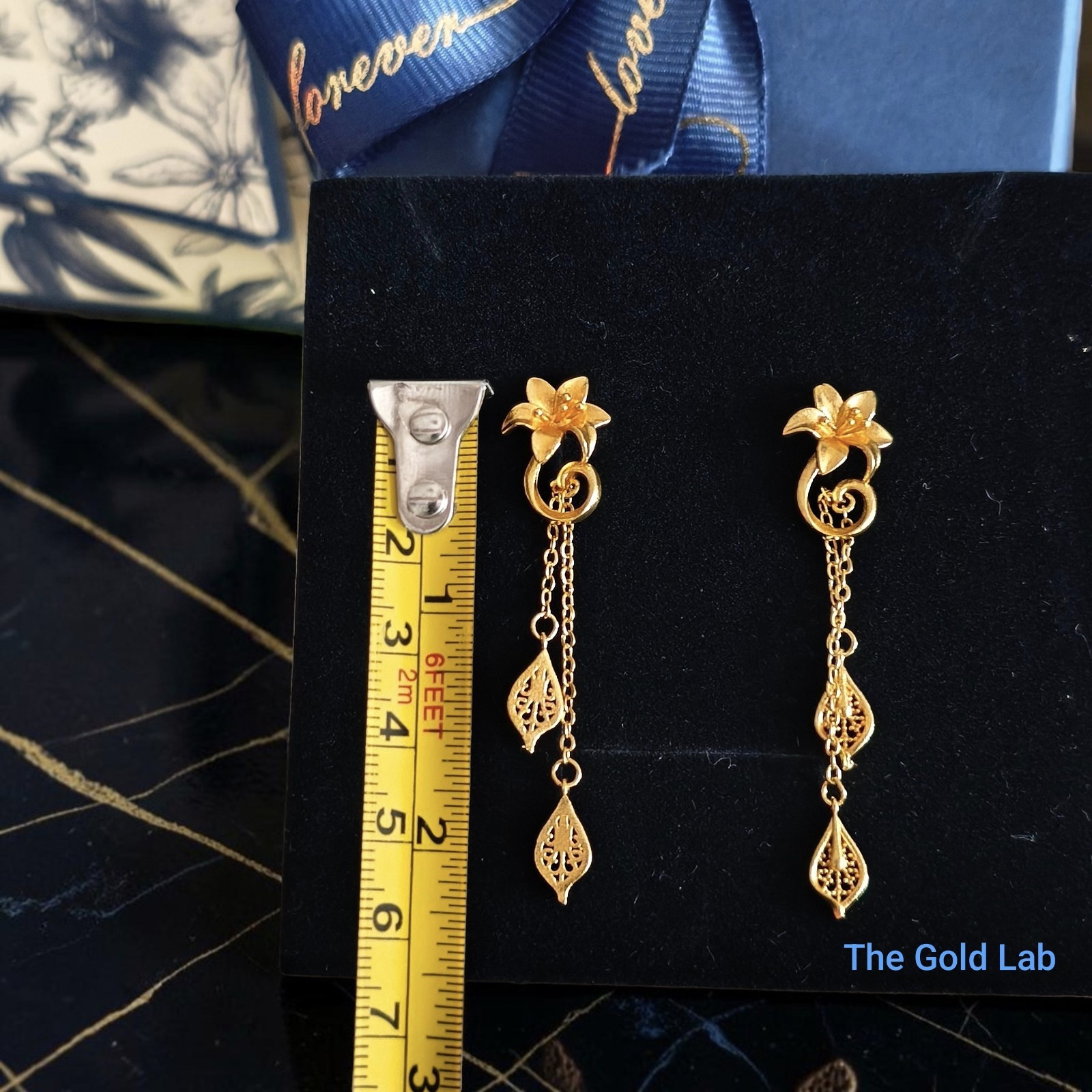24K Gold Plated dangle Earrings: Thai Handmade Jewelry. (L 5.8 cm) ,earrings