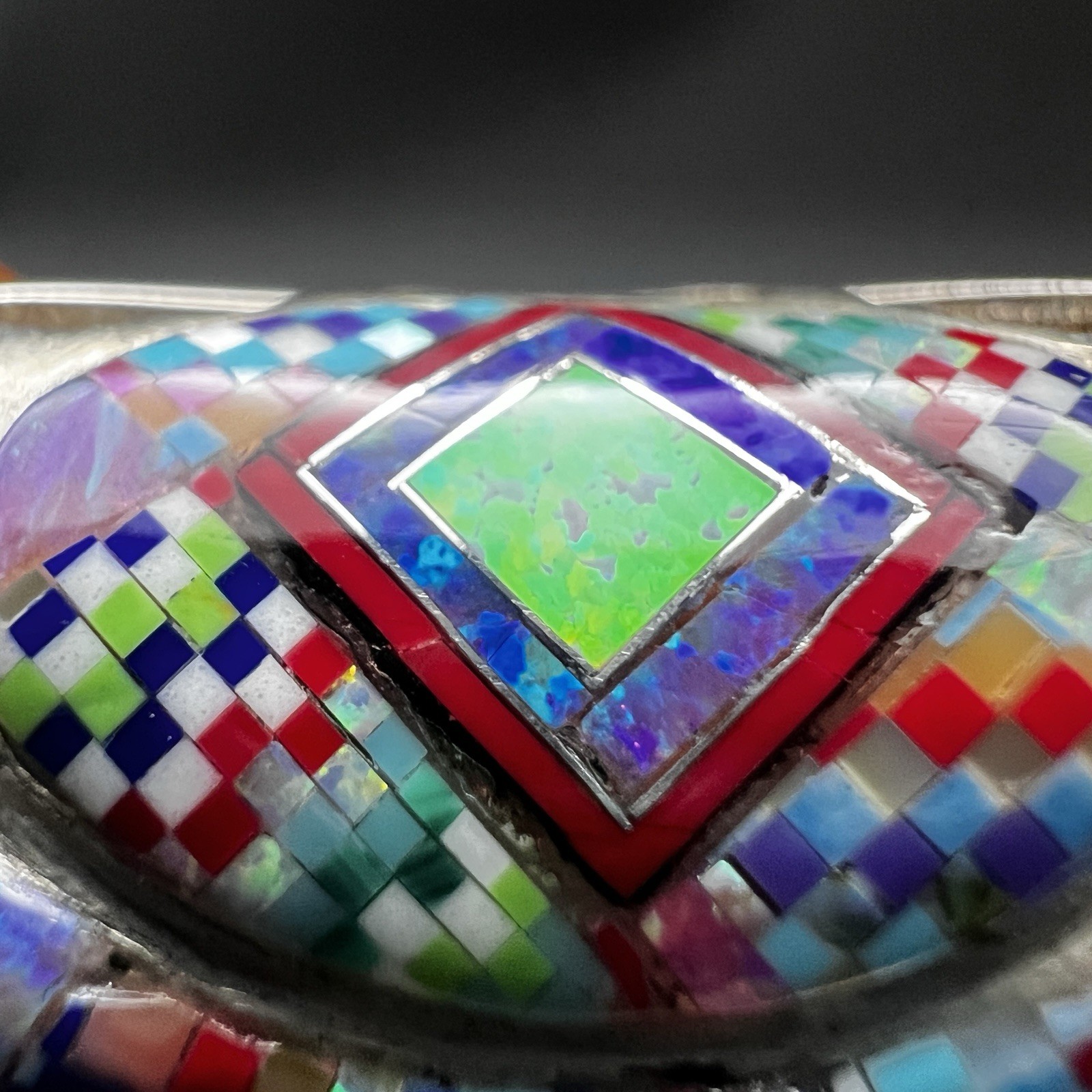 Sterling Silver Inlay Native American Ring Turquoise Opal & Other Size 7.5 10g