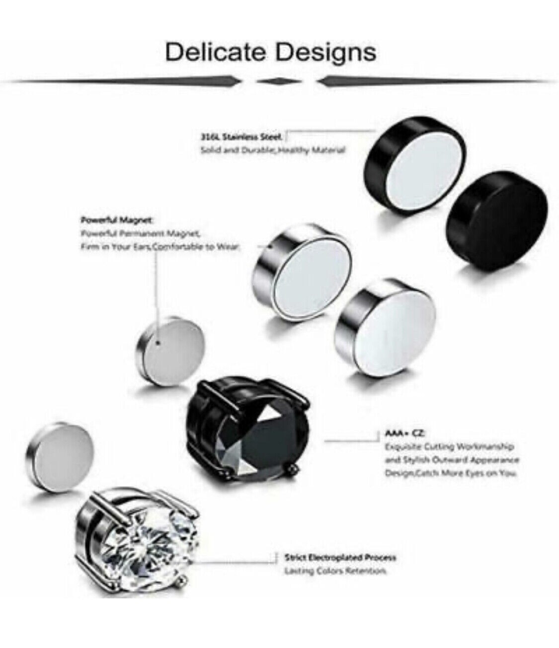 Magnetic Stud Earrings 6/ 8MM For Women Men Non-Piercing- Pair Stainless Steel