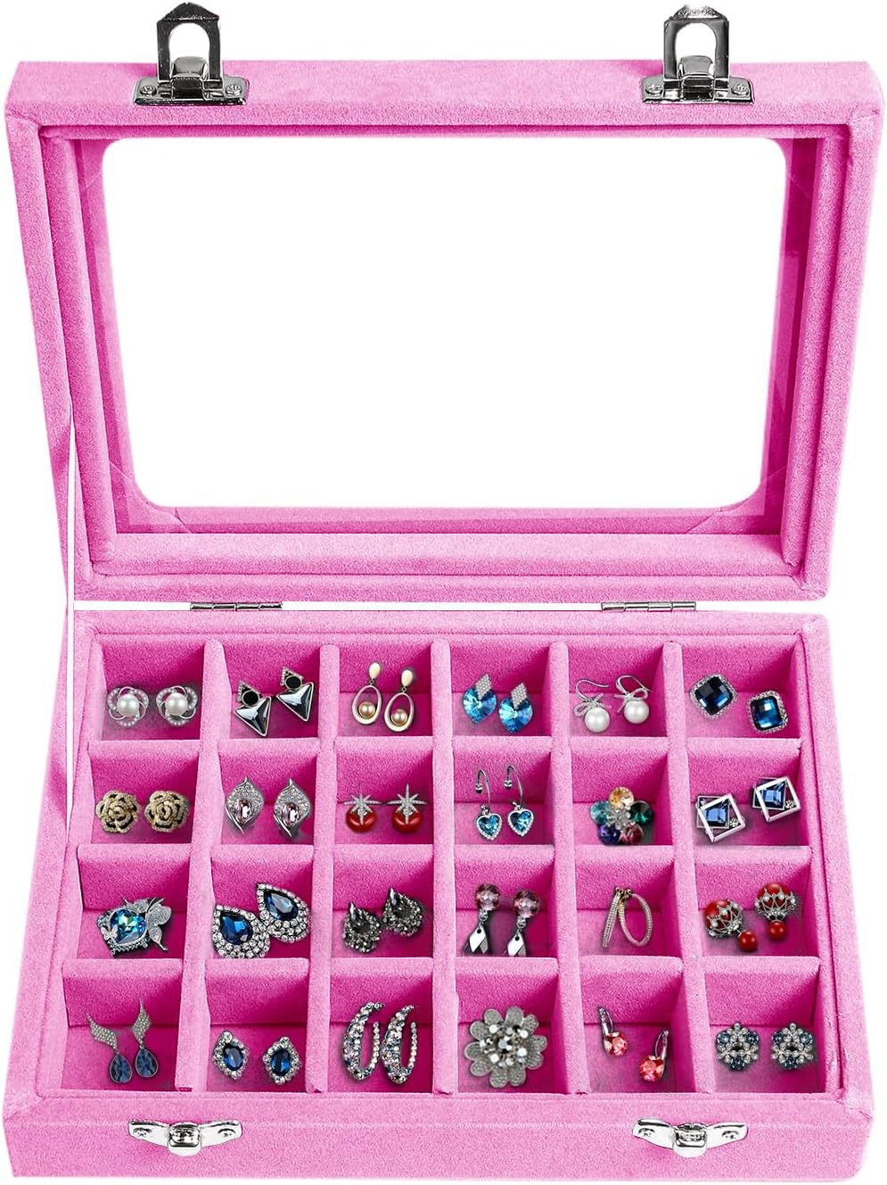 Velvet Jewelry Box 24 Grid Jewelry Earrings Display Organiser Box Ring Tray Hold