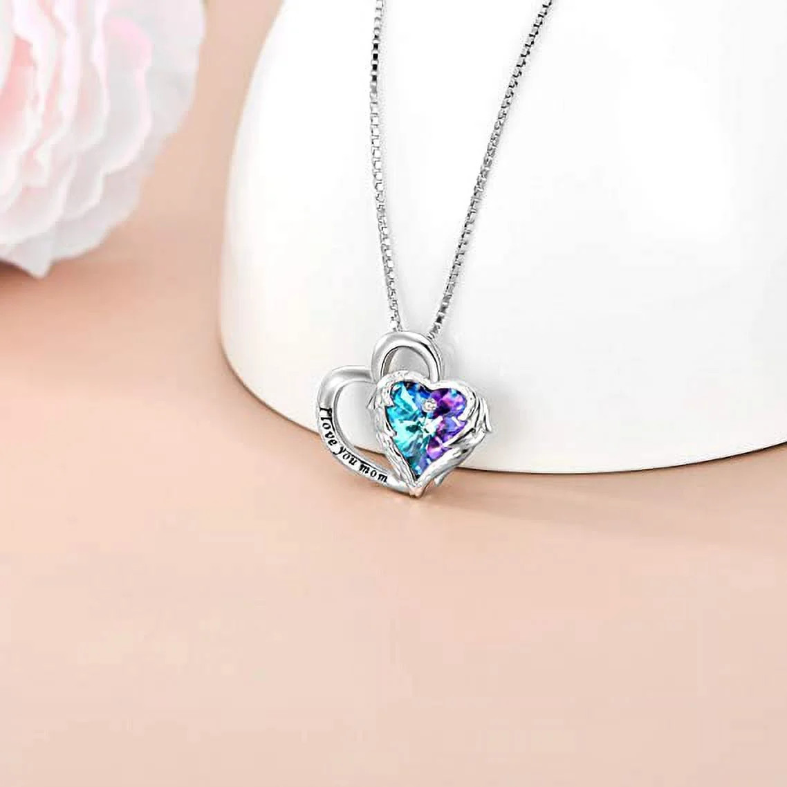 925 Sterling Silver I Love You Mom Heart Necklace with Austrian Crystals Gifts f