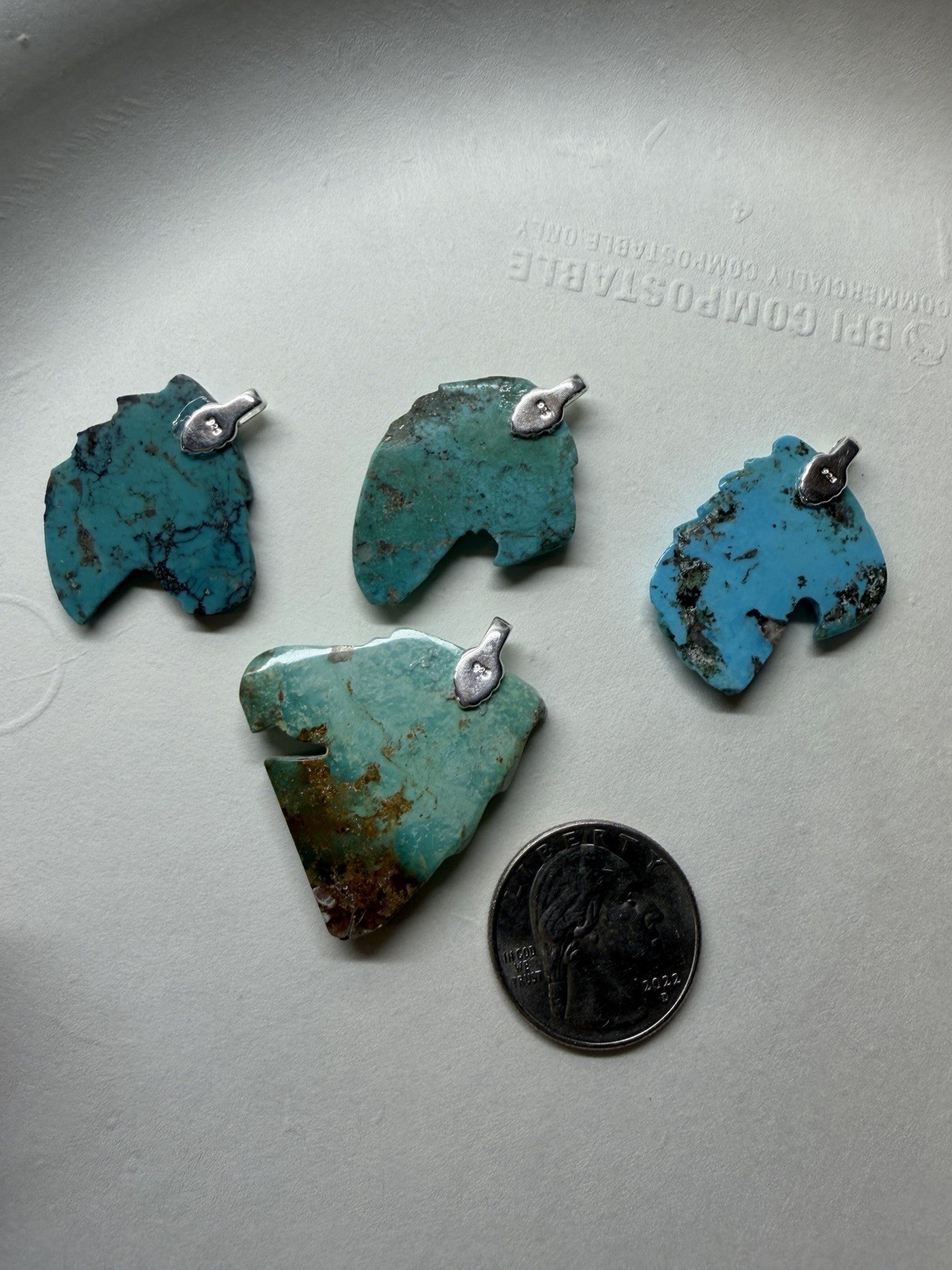 Carved Turquoise Eagle Head Pendant Sterling Silver
