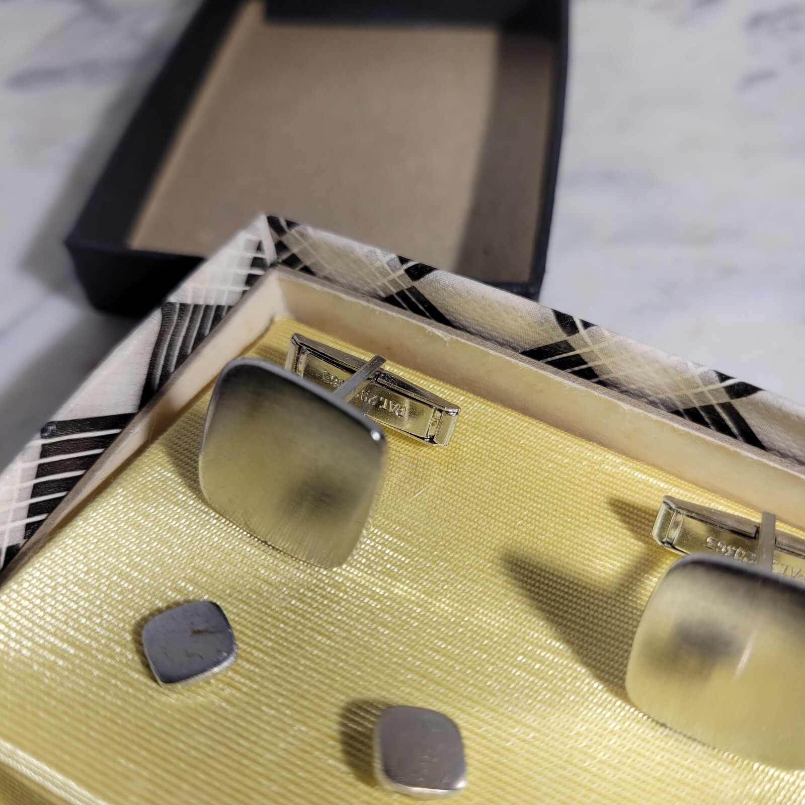 Vintage Silvertone Shiny Brush Matte Square Minimalist Cufflinks And Buttons
