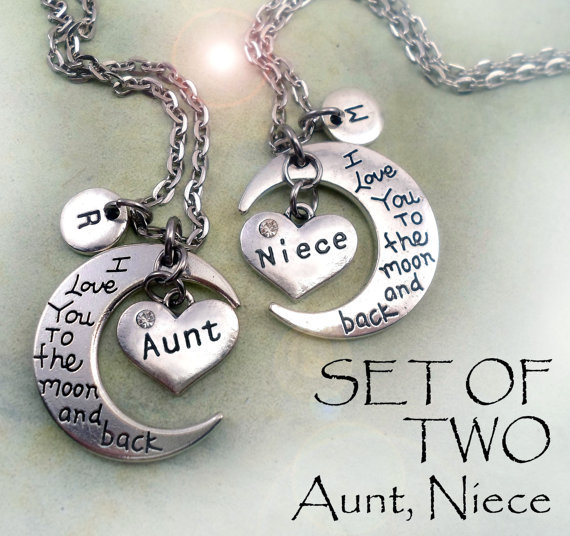 Set of 2 Aunt & Niece I Love You to the Moon and Back Necklaces, Birthday Gift