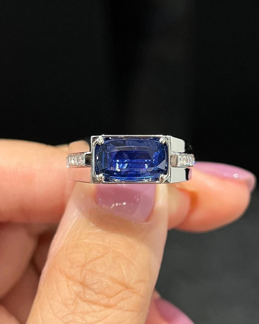 3Ct Cushion Lab-Created Sapphire Diamond Engagement Ring 14K White Gold Plated