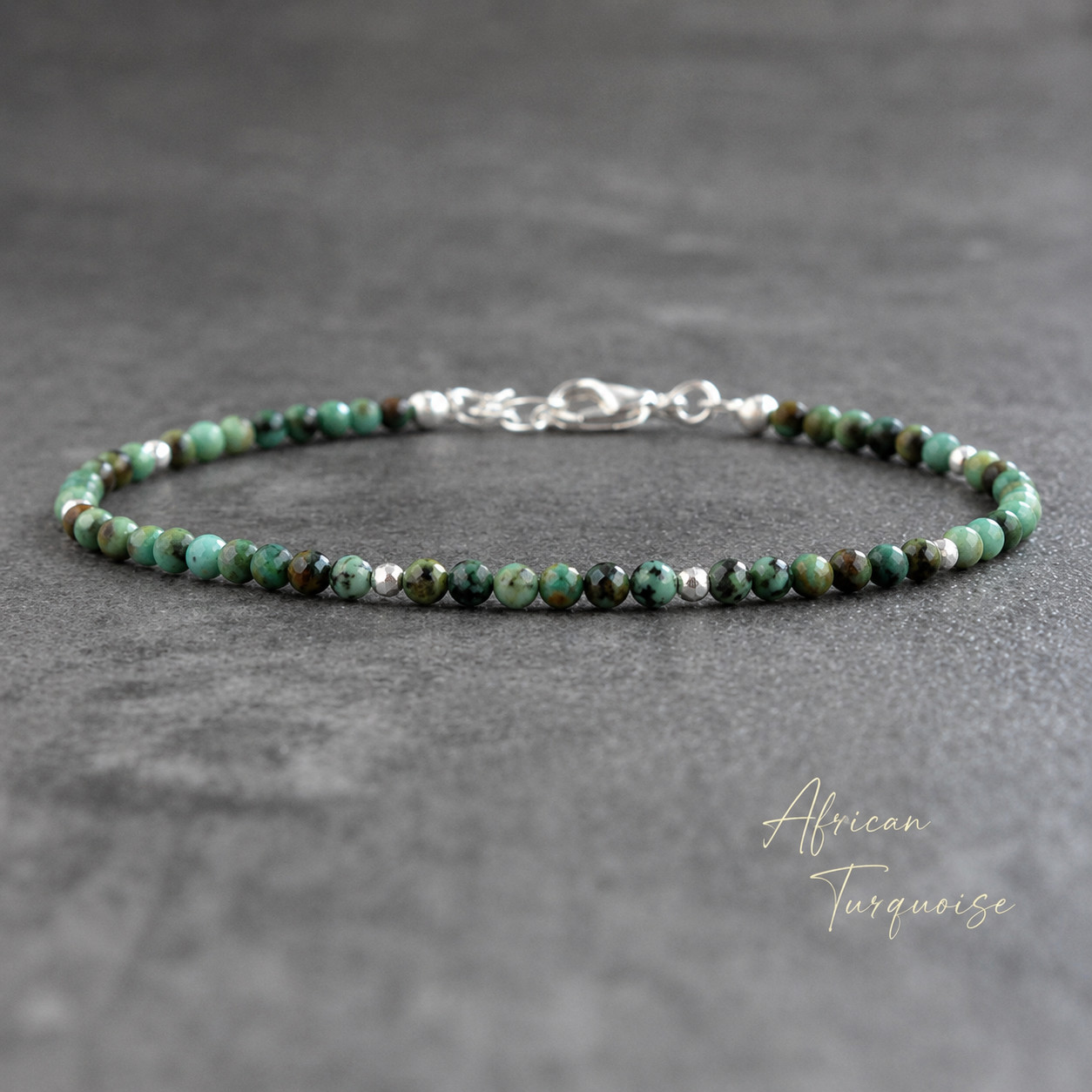 Tiny Green African Turquoise Beaded Bracelet Natural Stone Healing Crystal Gift
