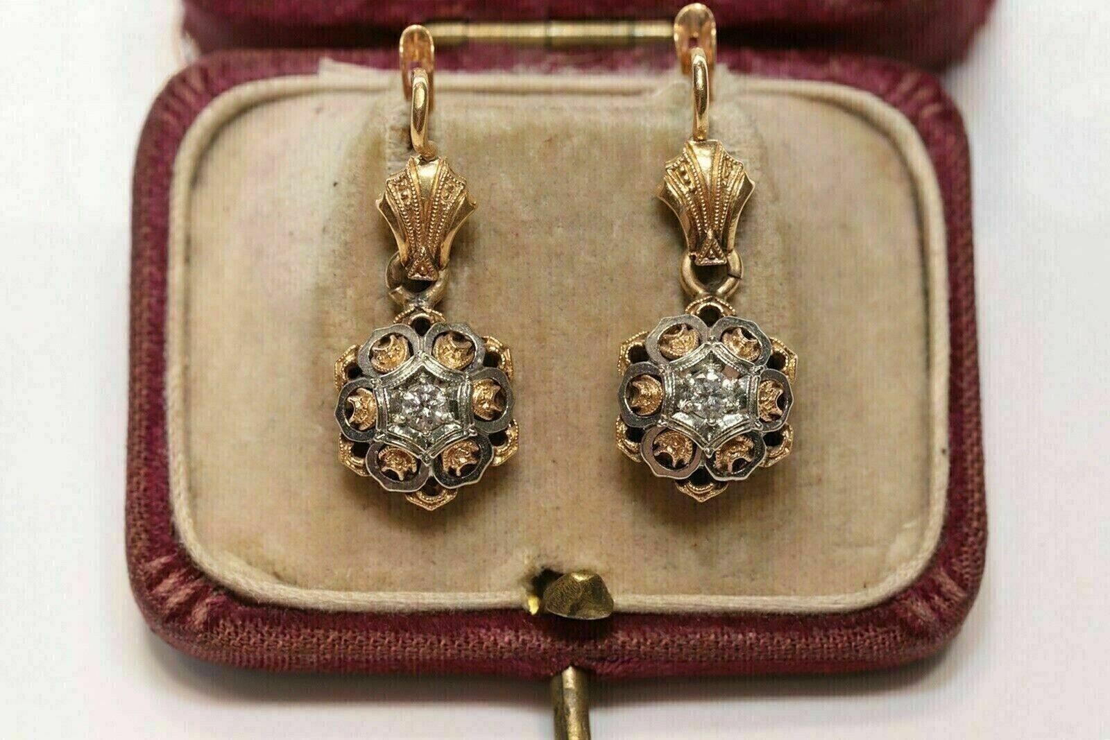 Art Deco Style Round Lab Created Diamond 14K Yellow Gold FN Drop/Dangle Earrings