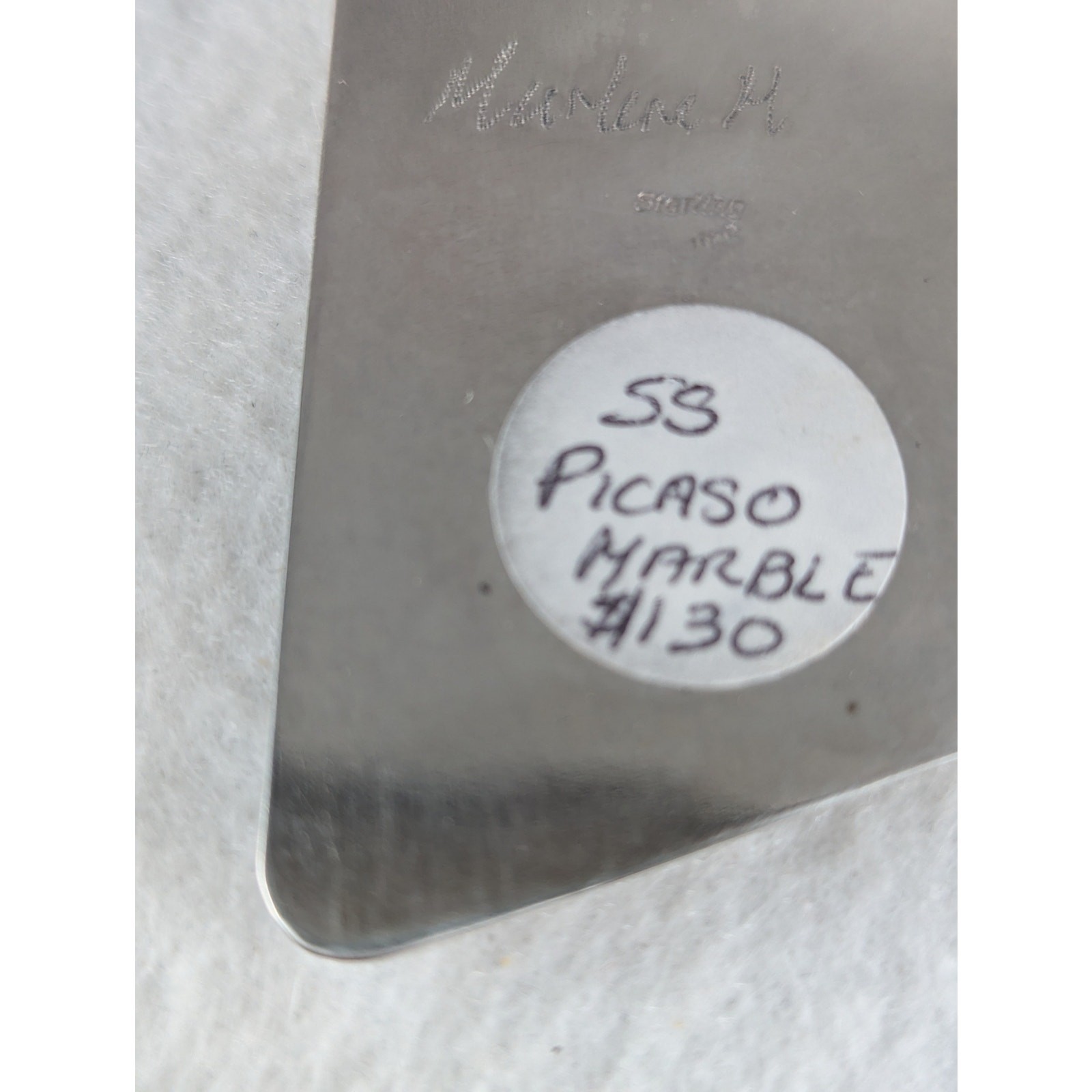 Picasso marble Sterling large pendant set in asymmetrical bezel + ball chain NWT