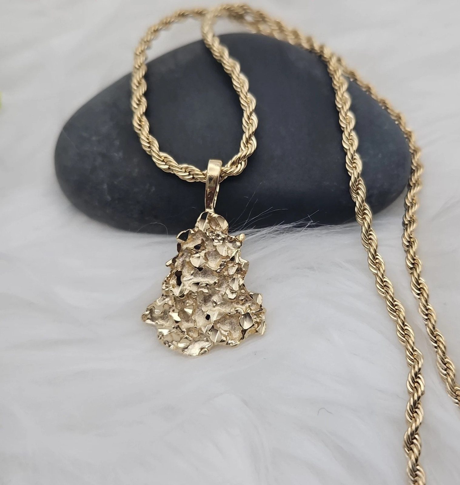 Gold Nugget Necklace, Gold Nugget Chain, 14k Heavy Plated Gold, 3mm French Rope