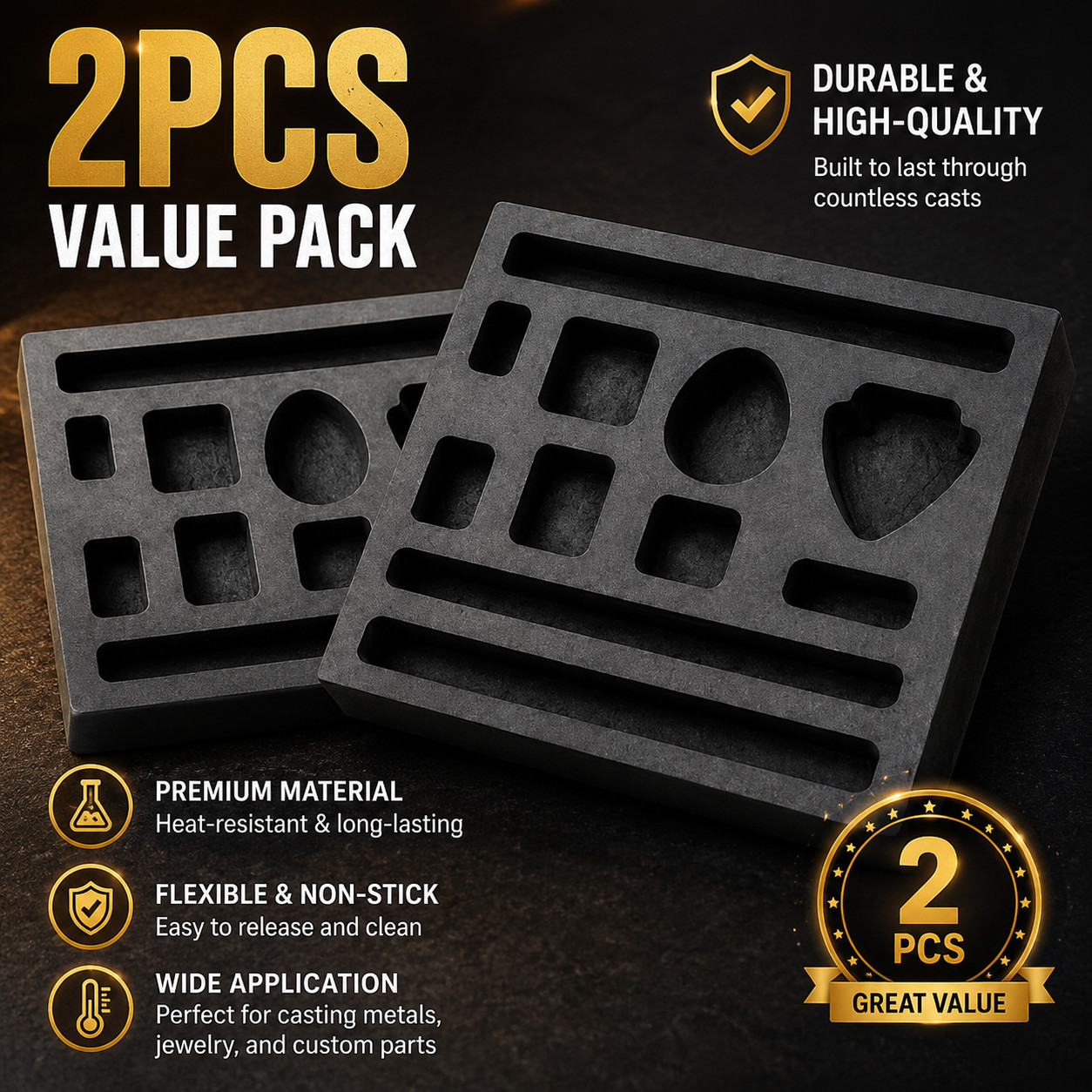 2PCS Graphite Ingot Casting Mold 11 Cavity 4x4in Gold Silver Copper Melting Tool
