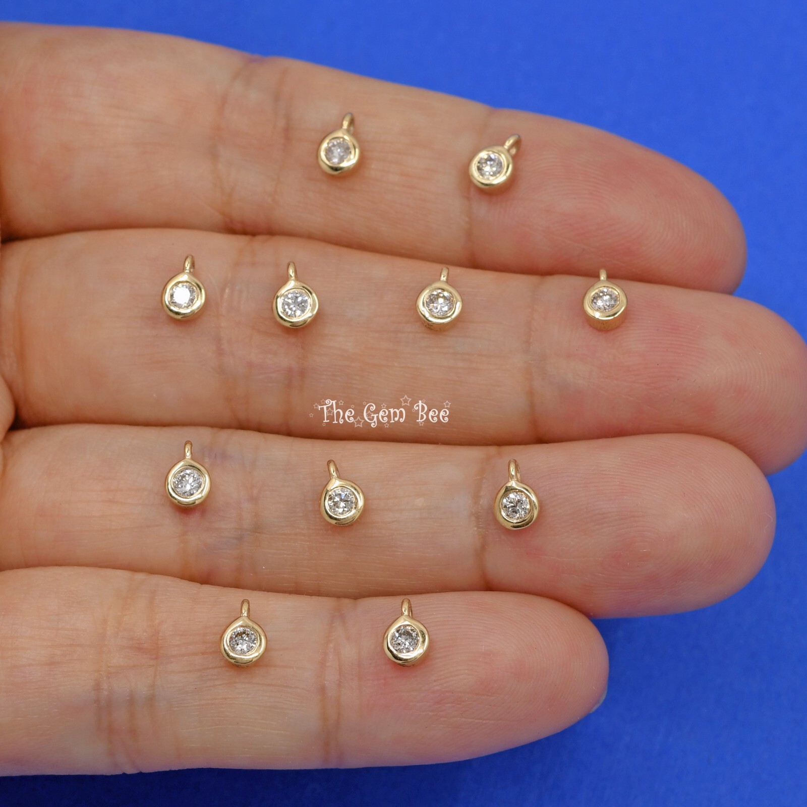 0.05CT 14k Solid Yellow Gold Full Brilliant Cut Diamond Bezel Charm Pendant (1)