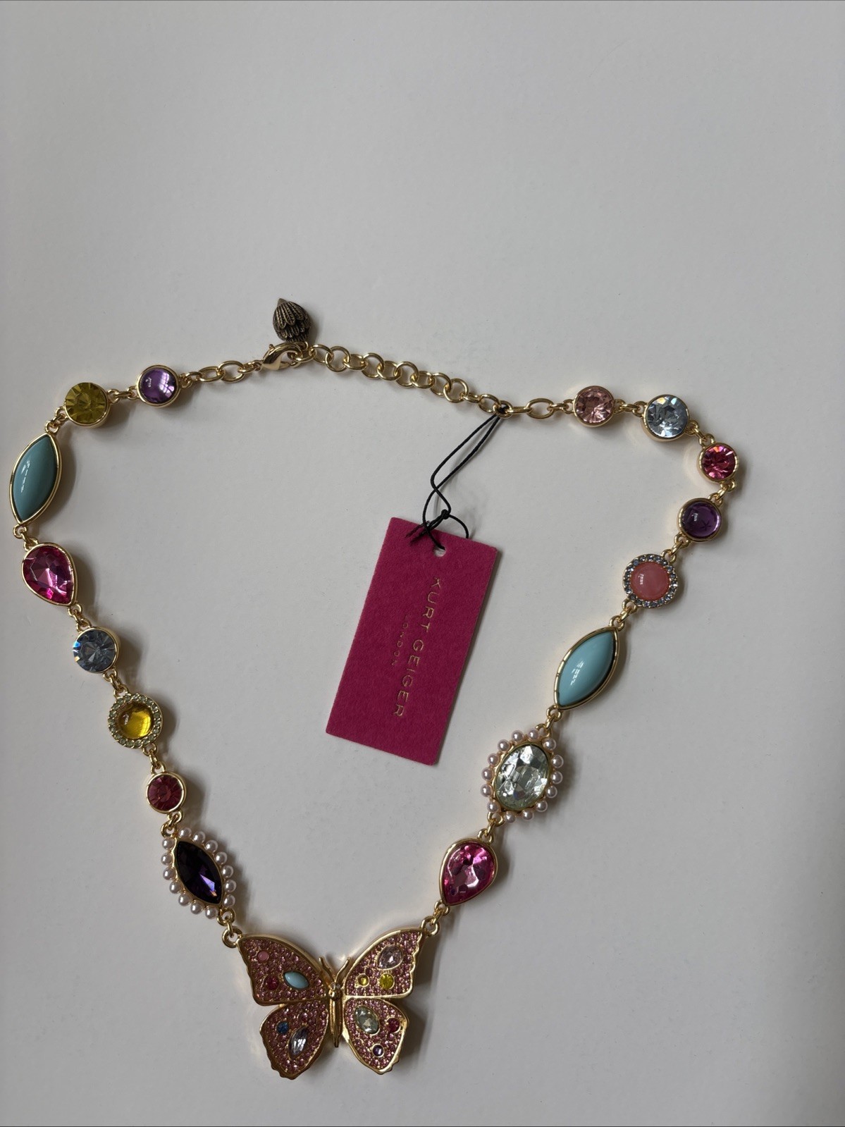 Kurt Geiger LondonButterfly Gemstone Collar Necklace Multi 16″ L +2″ GIF Box New