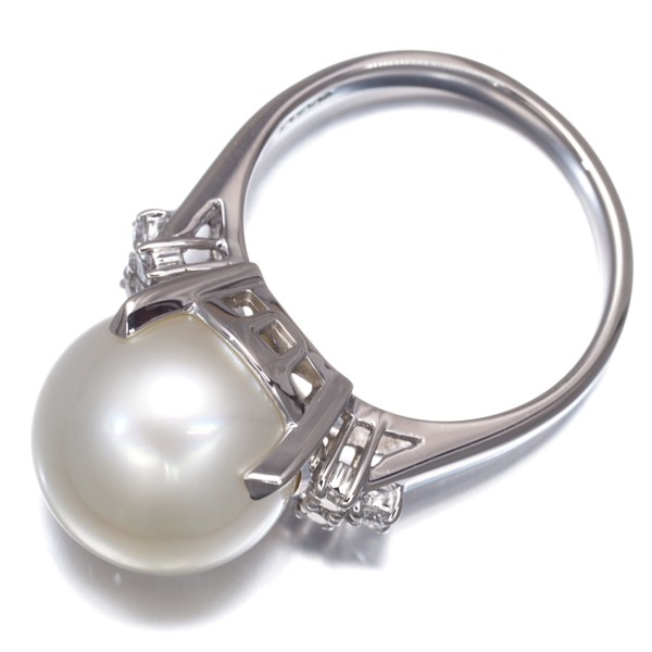 Auth TASAKI Ring South Sea Pearl 11.6mm Diamond 0.11ct US5.25-5.5 Pt 900