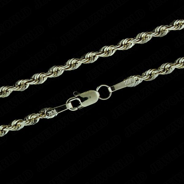 10K Yellow Gold Men’s Crown Lion Head Charm Pendant Diamond Cut & Rope Chain