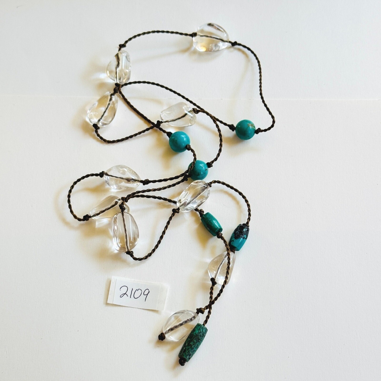 Necklace VTG Natural Turquoise Rock Crystal Quartz Beaded Wrap BOHO multi use