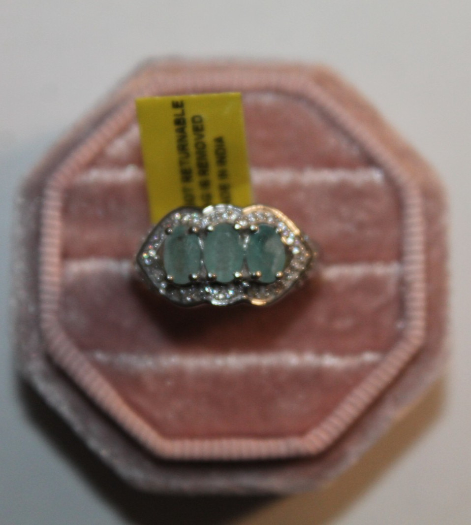 Light Blue Topaz and Diamond-Accented 925 Silver Ring, Size 7, STS Karis