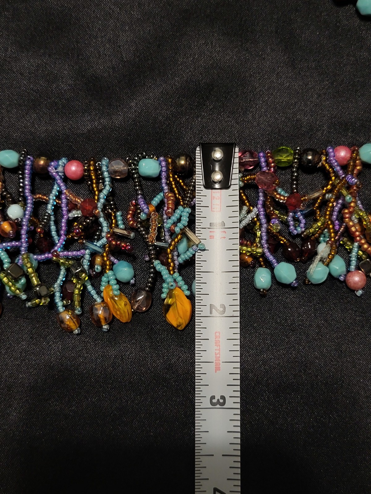 Boho Multi Color Seed Bead Fringe Cluster Collar Necklace Antique Bronze Tone
